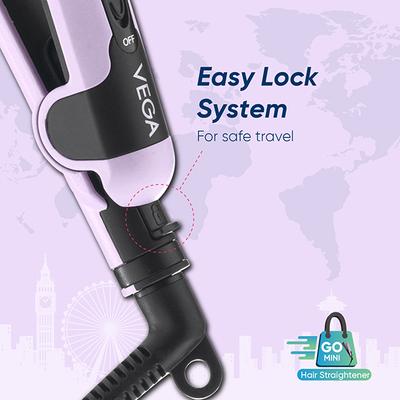 Vega Go Mini Hair Straightener for Women with Quick Heat Up, Best for Travelling (VHSH-40) 340 gm - Straighteners