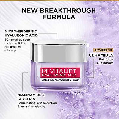 Loreal Paris Revitalift Hyaluronic Acid Plumping Day Cream for Women, Face Cream for Hydrated and Radiant Skin 50 ml - Face Moisturizers