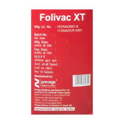 FOLIVAC XT Tablet 10's - Supplements-Vam