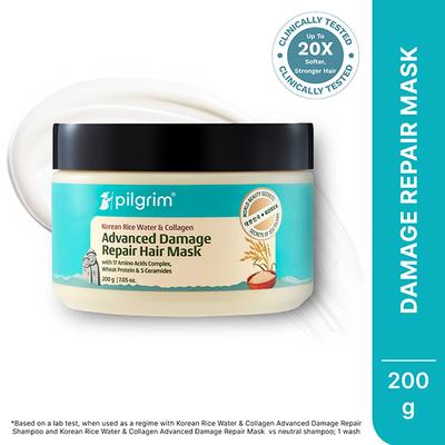 Pilgrim Korean Rice Water & Collagen Advanced Damage Repair Hair Mask Prevents Breakage & Split Ends 200 gm - Hair Masks & Packs