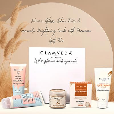 Glamveda Korean Glass Skin Rice & Ceramide Brightening Combo For Women5 Items With Premium Gift Box 1's - Makeup Kits & Sets
