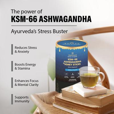 Bargad KSM-66 Ashwagandha Honey Sticks - Vanilla Flavour 30's - Speciality Medicines
