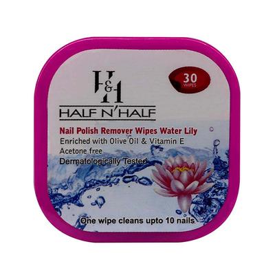 Half N Half Nail Polish Remover Wipes, Water Lily Enriched with Olive Oil & Vitamin E 30 Pcs 1's - Nail Polish Remover