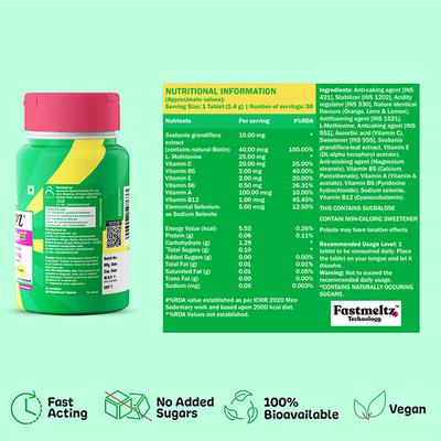 Chicnutrix Popz Biotin 10,000 mcg Sesbania Extract, 7 Keratin Boosters, Stronger and Thicker Hair, 30 Mouth-melt Tablets, Orange Lime Flavour 30's - Hair & Skin