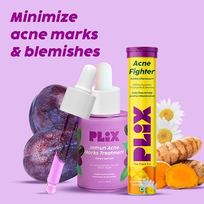 Plix The Plant Fix Acne Fighter 15 Effervescent Tablets 500Mg, And Face Serum Combo For Unisex 30 ml - Face Gels