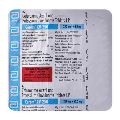 Cerom CV 250mg Tablet 6'S - Bacterial Infections-Cep