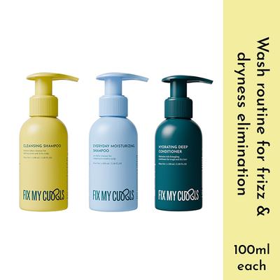 Fix My Curls Wash Day 3 Step Bundle Cleansing Shampoo, Everyday Moisturizing Shampoo and Hydrating Deep Conditioner 100ml Each 3's - Dry Shampoos & Conditioners
