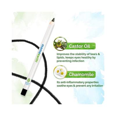 Mamaearth Charcoal Black Long Stay Kohl Kajal Black Waterproof With Castor Oil & Chamomile For 11Hour Smudge free Stay with Free Sharpener 1.2 gm - Kajal & Kohls