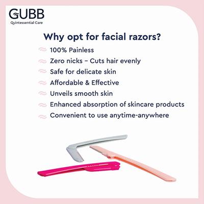 GUBB Face & Eyebrow Razor - 3 Foldable Facial Razors 50 gm - Massagers