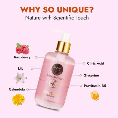 Alziba Cares Shower Gel - Raspberry & Lily 300 ml - Shower Gels & Body Wash