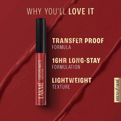 Lakme Forever Matte Liquid Lip, 16hr Lipstick, Red Icon 5.6ml - Liquid Lipsticks