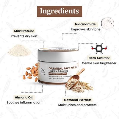 Tnw The Natural Wash Oatmeal Soothing and Calming Facemask for Sensitive Skin for Instant Glow 50 gm - Face Packs