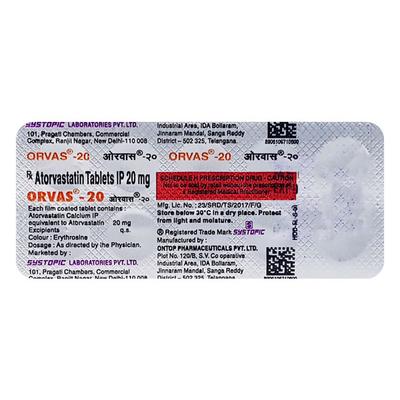 Orvas 20mg Tablet 10'S - High Cholesterol-Dys