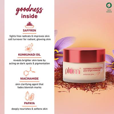 Plum Saffron & Kumkumadi Oil Glow Bright Moisturizer with SPF 35, Brightens Skin 50 gm - Face Moisturizers