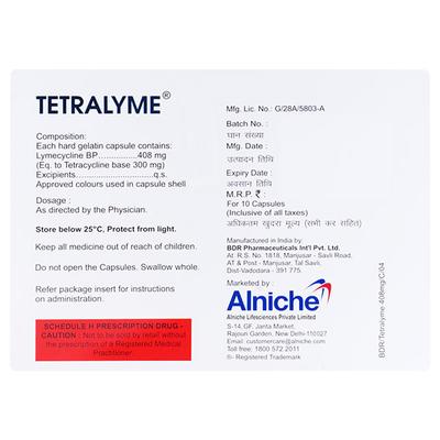 TETRALYME 408mg Capsule 10's - Bacterial Infections-ABC