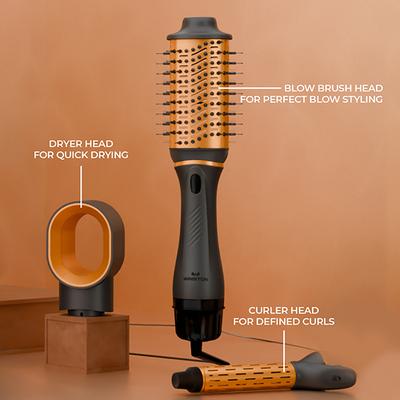 Winston 3-in-1 Hair Styling Blow Brush, Blow Dryer, Curling Iron, & Volumizing Brush- Silver and Grey 850 gm - Multi-Stylers