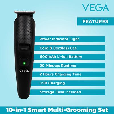 VEGA Men 10 in 1 Multi Grooming Set with Beard Hair Trimmer Nose Trimmer & Body Groomer And Shaver (VHTH-23) 1 gm - Trimmers