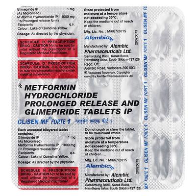 Glisen MF Forte 1mg Tablet 15'S - Diabetes-Ant