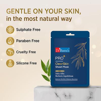 Dr Batras Pro+ Clear Skin Sheet Mask for Clear Complexion, Enriched with Berberis Aquifolium 25 gm - Sheet Masks
