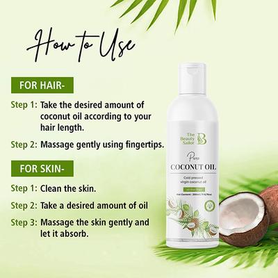The Beauty Sailor Pure Coconut Oil, Cold Pressed Virgin Coconut Oil for Hair Growth and Skin 200 ml - Hair Oils