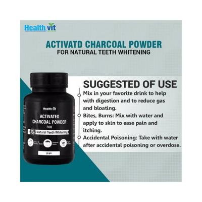 Healthvit Activated Charcoal Instant Teeth Whitening Powder 20 gm - General Health