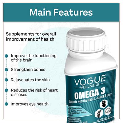 Vogue Wellness Omega 3 Forte Softgel Capsule 60's - Omega Fish Oil Fatty Acids