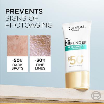 L'Oreal Paris New UV Defender Serum Protector SPF 50+ PA++++, LONG UVA Matte and Fresh with Airlicium 50ml - Face Sunscreen