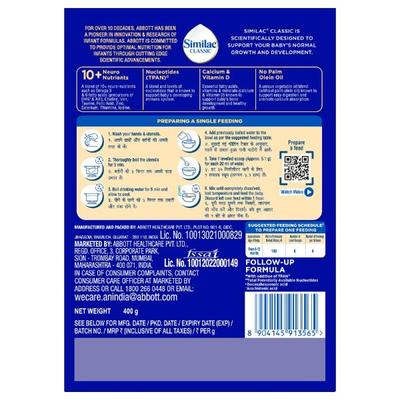 Similac Classic Follow-Up Formula Stage 2 Powder (6 to 12 months) Refill Pack 400 g - Baby And Infant Supplements