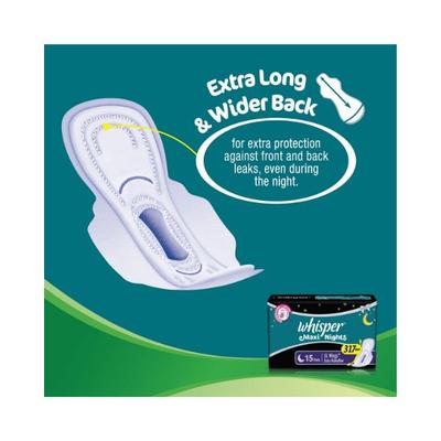 Whisper Maxi Nights Sanitary Pads for Women, XL, Pack of 15 Napkins 166 gm - Sanitary Napkins