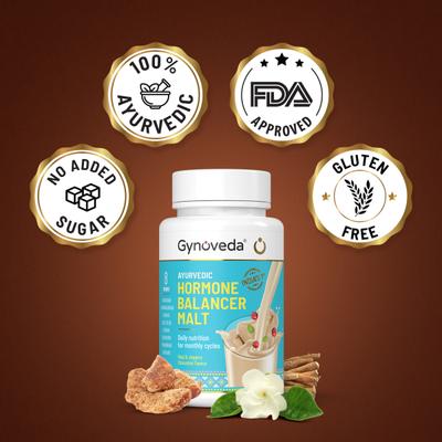 Gynoveda Ayurvedic Hormone Balancer Malt Powder - Ragi & Jaggery Chocolate 250 gm - Herbal Dietary Supplement
