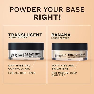 Pilgrim Banana Setting Loose Powder with Brightening Effect Sets Makeup All Day Long Pore-Blurring Smooth Finish Instant Oil-Control Lightweight 8 gm - Loose Powder