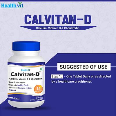 Healthvit Calvitan-D Calcium, Vitamin D & Chondroitin Ideal for Bone, Muscle Health & Joint Support of Men & Women - Tablets 2's - Multi-Vitamins