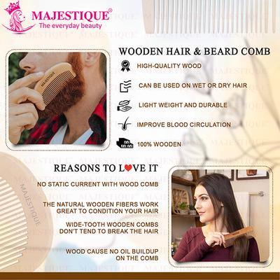 Majestique Hair Grooming Comb Set Handmade Wood Hair Comb Detangling and Long Hair 2's - Grooming Kits