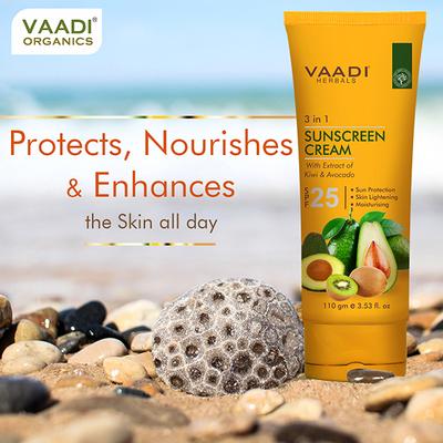 Vaadi Herbals Sunscreen Cream SPF-25 with Extracts of Kiwi & Avocado 110 gm - Face Sunscreen