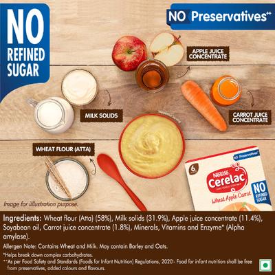 Nestle Cerelac Baby Food Cereal No Refined Sugar No Preservatives - Wheat Apple Carrot (For 6 to 24 Months Baby) 330 g - Baby And Infant Supplements