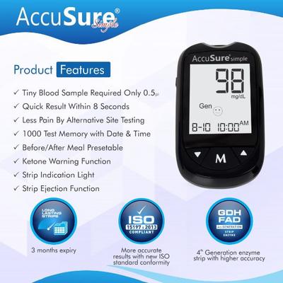 AccuSure Simple Glucose Meter Only - Blood Glucose Monitors/Strips