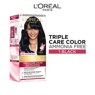Loreal Paris New Excellence Creme Hair Color Hyaluronic Acid Mini Shade 1 Black (25gm + 25ml) 1's - Crème