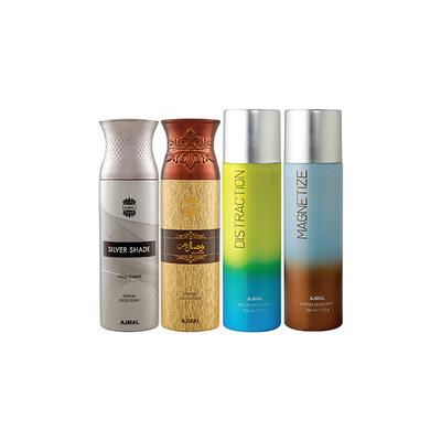 Ajmal 1 Silver Shade Homme, 1 Wisal Dhahab, 1 Distraction And 1 Magnetize Deodorants Pack of 4 200 ml - Deodorants/Roll-Ons