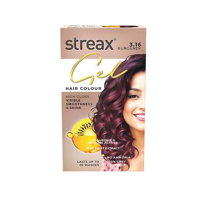 Streax Gel Hair Colour for women, Burgundy 3.16, No ammonia hair color, 100% grey coverage 150 ml - Crème