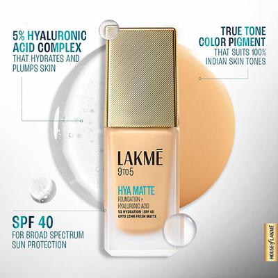 Lakme 9To5 Hya Matte Foundation + Hyaluronic Acid Warm Beige 25 ml - Foundation