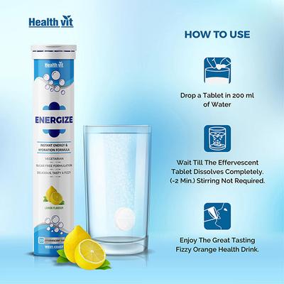 Healthvit Energize Effervescent Tablet - Lemon Flavour 20's - Energy Drinks