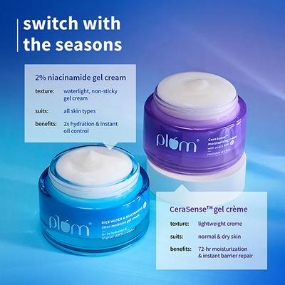 Plum 2% Niacinamide & Rice Water Daily Brightening Gel Face Moisturizer For Oil-Free, Non-Sticky Hydration 50 gm - Face Moisturizers