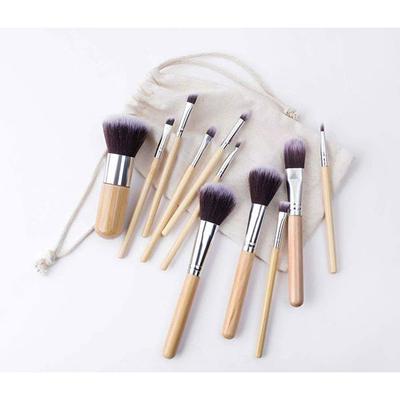 Bronson Professional Super Soft bristles HD finish Bamboo 11 pc makeup brush set with pouch 1's - Face Brush