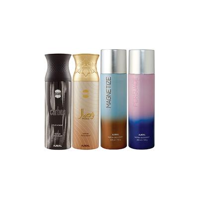 Ajmal 1 Carbon Homme, 1 Wisal, 1 Magnetize And 1 Persuade Deodorants Pack of 4 200 ml - Deodorants/Roll-Ons