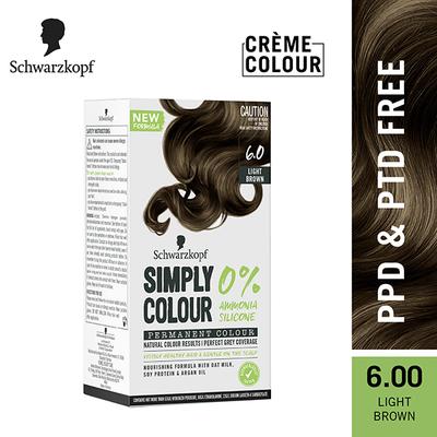 Schwarzkopf Simply Colour Permanent Hair Colour For 100% Grey Coverage - 6.00 Light Brown 142.5 ml - Crème