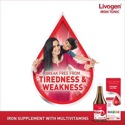 LIVOGEN IRON TONIC ALCOHOL FREE MIXED FRUIT FLAVOUR Syrup 200ml - Supplements-Vam