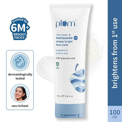 Plum Bright 2% Niacinamide Face Wash with Rice Water Brightens Skin, Helps Fade Blemishes 100 ml - Face Sunscreen