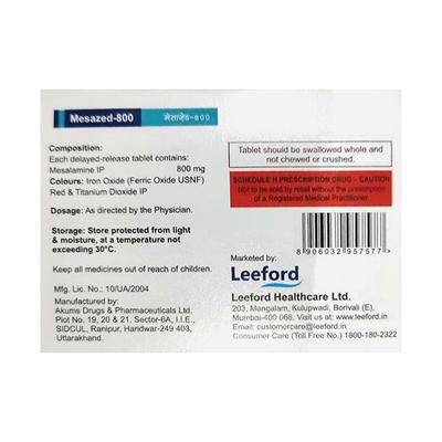 MESAZED 800 Tablet 10's - Ulcerative Colitis/Bowel Inflammatory Disease-GIT