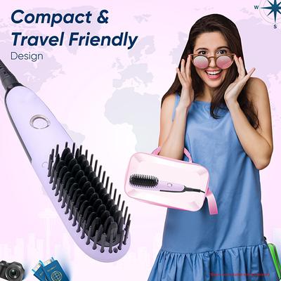 Vega Mini Hair Straightener Brush for Women with Thermoprotect Technology, Ceramic Coated Bristles & 2 Heat Settings, (Go Mini Series, VHSB-05) 1's - Hair Combs