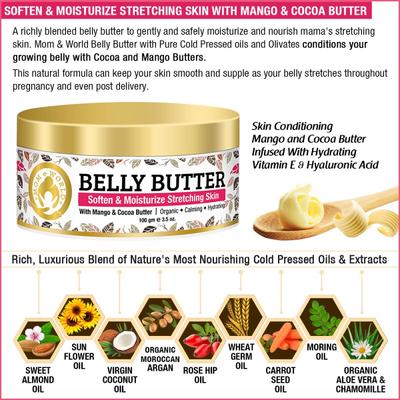 Mom & World Belly Butter - Mango and Cocoa Butter 100 gm - Baby Skin Care